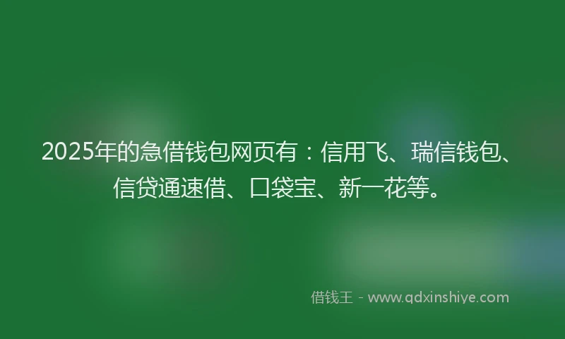 2025年的急借钱包网页有：信用飞、瑞信钱包、信贷通速借、口袋宝、新一花等。