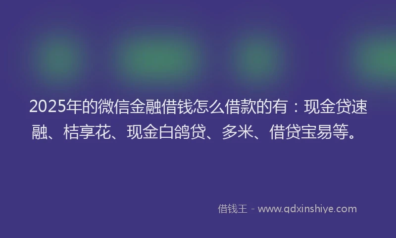 2025年的微信金融借钱怎么借款的有：现金贷速融、桔享花、现金白鸽贷、多米、借贷宝易等。
