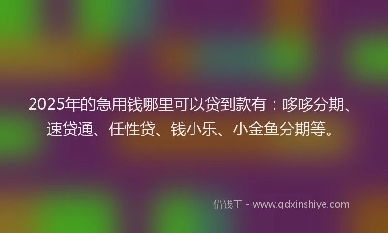 2025年的急用钱哪里可以贷到款有：哆哆分期、速贷通、任性贷、钱小乐、小金鱼分期等。