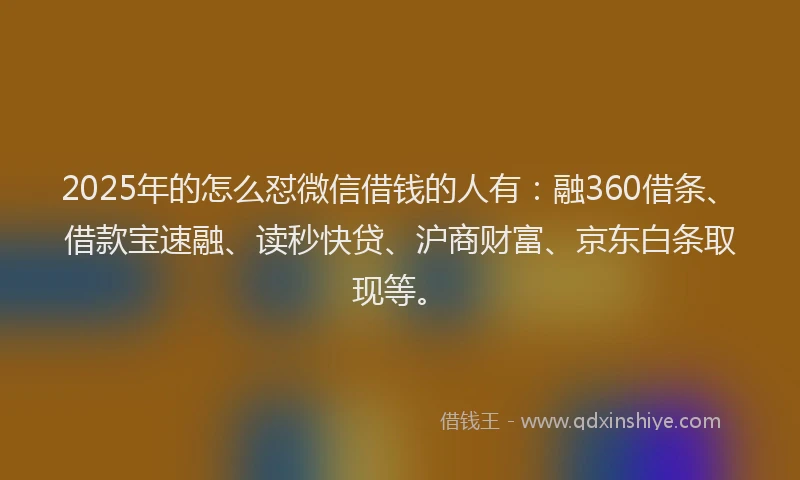 2025年的怎么怼微信借钱的人有：融360借条、借款宝速融、读秒快贷、沪商财富、京东白条取现等。