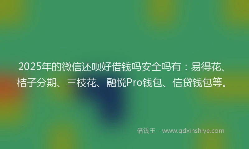 2025年的微信还呗好借钱吗安全吗有：易得花、桔子分期、三枝花、融悦Pro钱包、信贷钱包等。