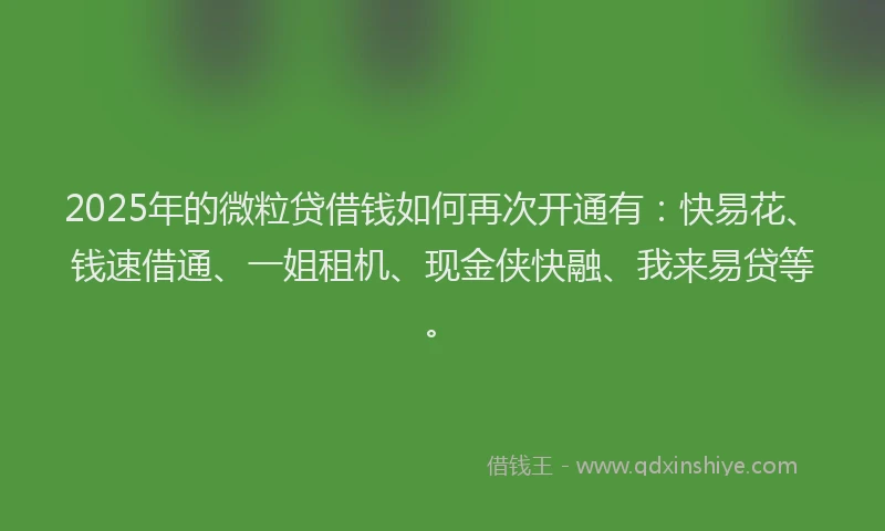 2025年的微粒贷借钱如何再次开通有：快易花、钱速借通、一姐租机、现金侠快融、我来易贷等。
