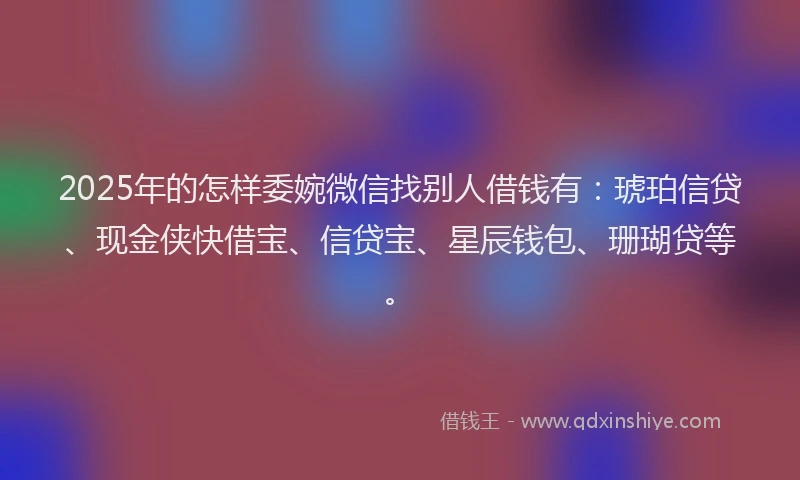 2025年的怎样委婉微信找别人借钱有：琥珀信贷、现金侠快借宝、信贷宝、星辰钱包、珊瑚贷等。
