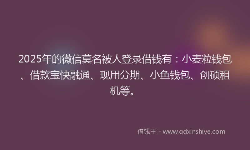 2025年的微信莫名被人登录借钱有：小麦粒钱包、借款宝快融通、现用分期、小鱼钱包、创硕租机等。