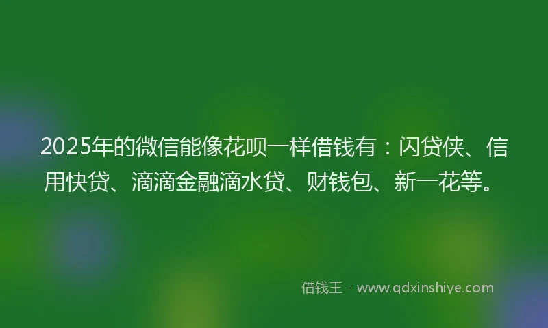 2025年的微信能像花呗一样借钱有：闪贷侠、信用快贷、滴滴金融滴水贷、财钱包、新一花等。