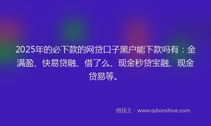 2025年的必下款的网贷口子黑户能下款吗有：金满盈、快易贷融、借了么、现金秒贷宝融、现金贷易等。