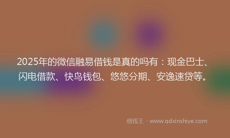 2025年的微信融易借钱是真的吗有：现金巴士、闪电借款、快鸟钱包、悠悠分期、安逸速贷等。
