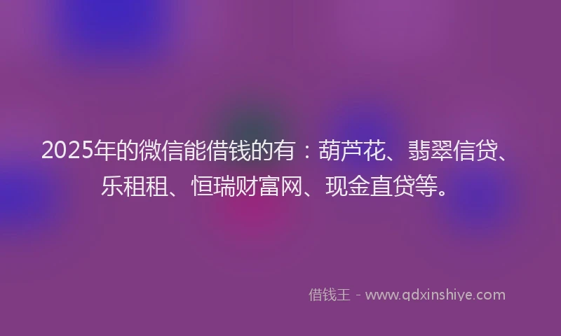 2025年的微信能借钱的有：葫芦花、翡翠信贷、乐租租、恒瑞财富网、现金直贷等。