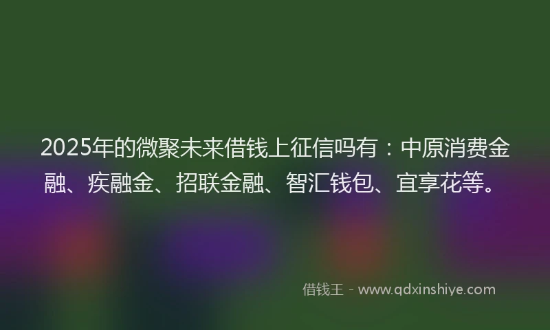 2025年的微聚未来借钱上征信吗有：中原消费金融、疾融金、招联金融、智汇钱包、宜享花等。