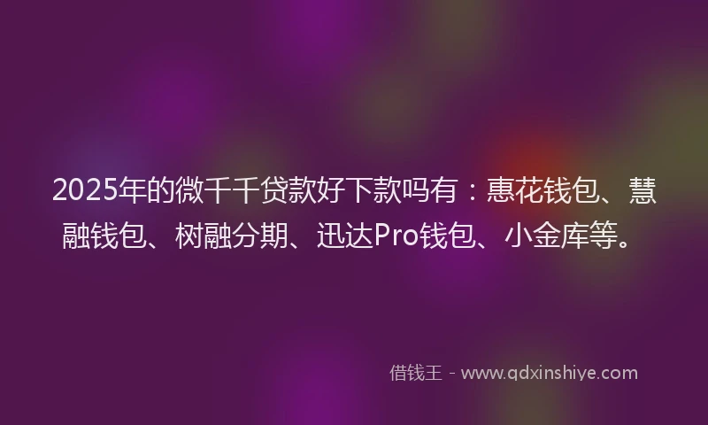 2025年的微千千贷款好下款吗有：惠花钱包、慧融钱包、树融分期、迅达Pro钱包、小金库等。