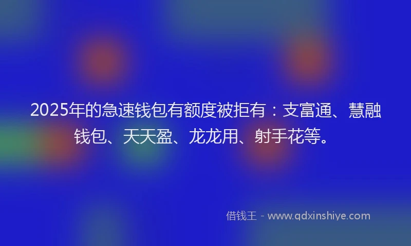 2025年的急速钱包有额度被拒有：支富通、慧融钱包、天天盈、龙龙用、射手花等。