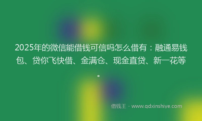 2025年的微信能借钱可信吗怎么借有：融通易钱包、贷你飞快借、金满仓、现金直贷、新一花等。