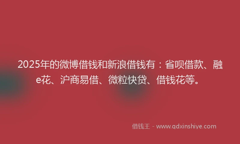 2025年的微博借钱和新浪借钱有：省呗借款、融e花、沪商易借、微粒快贷、借钱花等。