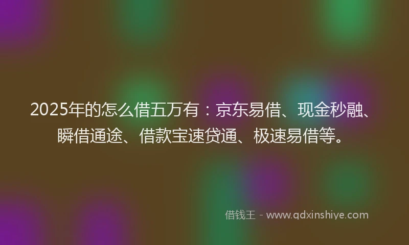 2025年的怎么借五万有：京东易借、现金秒融、瞬借通途、借款宝速贷通、极速易借等。