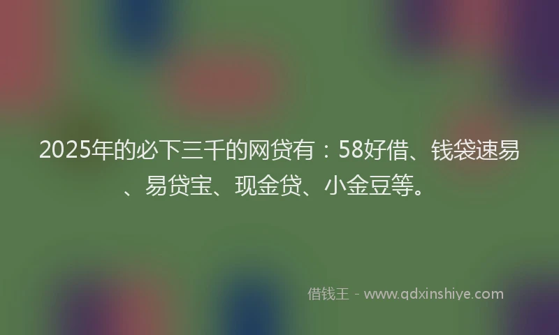 2025年的必下三千的网贷有：58好借、钱袋速易、易贷宝、现金贷、小金豆等。