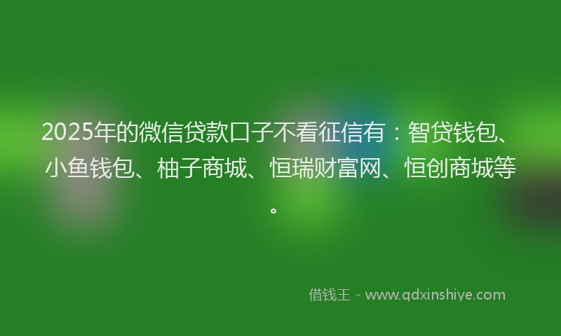 2025年的微信贷款口子不看征信有：智贷钱包、小鱼钱包、柚子商城、恒瑞财富网、恒创商城等。