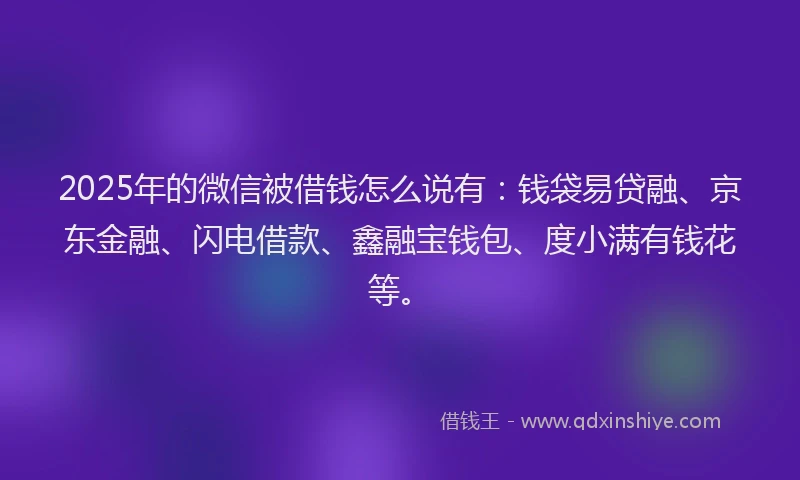 2025年的微信被借钱怎么说有：钱袋易贷融、京东金融、闪电借款、鑫融宝钱包、度小满有钱花等。