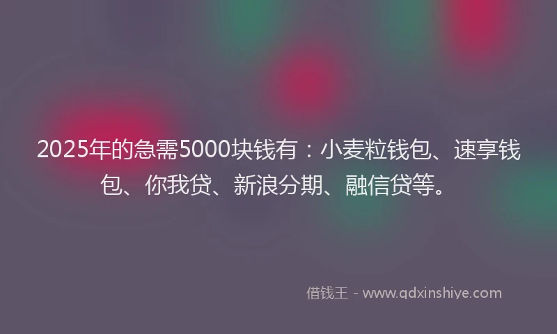 2025年的急需5000块钱有：小麦粒钱包、速享钱包、你我贷、新浪分期、融信贷等。