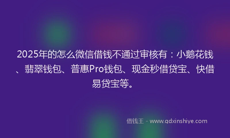 2025年的怎么微信借钱不通过审核有：小鹅花钱、翡翠钱包、普惠Pro钱包、现金秒借贷宝、快借易贷宝等。