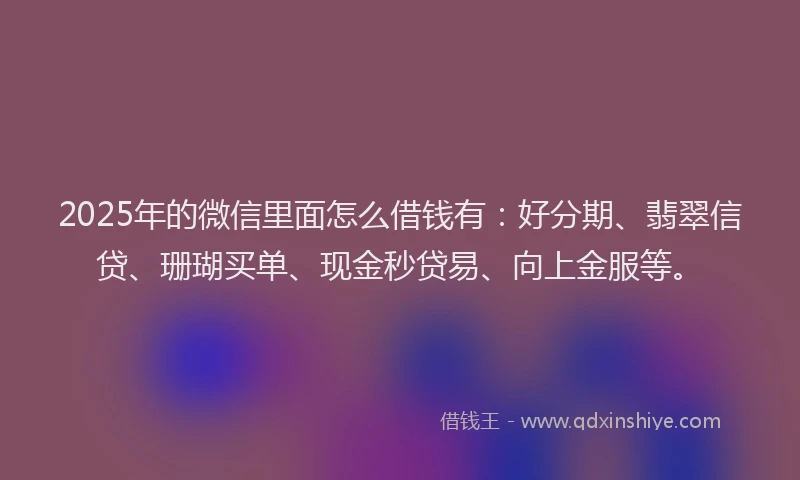 2025年的微信里面怎么借钱有：好分期、翡翠信贷、珊瑚买单、现金秒贷易、向上金服等。