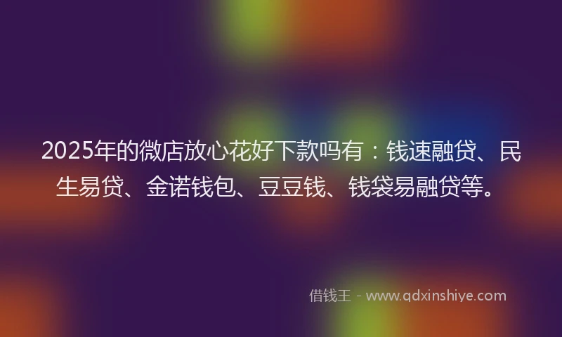 2025年的微店放心花好下款吗有：钱速融贷、民生易贷、金诺钱包、豆豆钱、钱袋易融贷等。