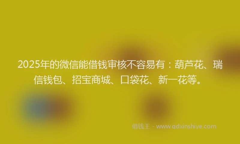 2025年的微信能借钱审核不容易有：葫芦花、瑞信钱包、招宝商城、口袋花、新一花等。