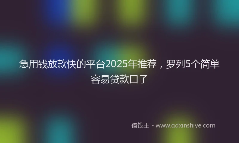 急用钱放款快的平台2025年推荐，罗列5个简单容易贷款口子