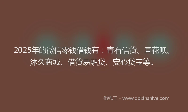 2025年的微信零钱借钱有：青石信贷、宜花呗、沐久商城、借贷易融贷、安心贷宝等。