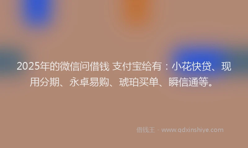 2025年的微信问借钱 支付宝给有：小花快贷、现用分期、永卓易购、琥珀买单、瞬信通等。