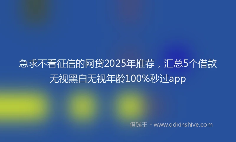 急求不看征信的网贷2025年推荐，汇总5个借款无视黑白无视年龄100%秒过app