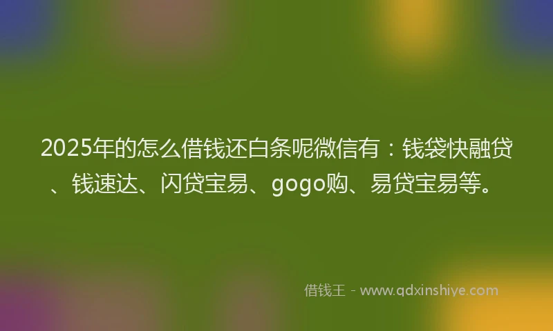 2025年的怎么借钱还白条呢微信有：钱袋快融贷、钱速达、闪贷宝易、gogo购、易贷宝易等。