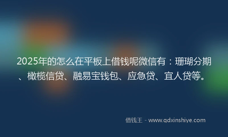 2025年的怎么在平板上借钱呢微信有：珊瑚分期、橄榄信贷、融易宝钱包、应急贷、宜人贷等。