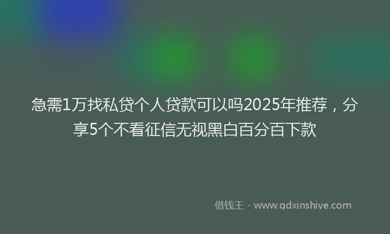 急需1万找私贷个人贷款可以吗2025年推荐，分享5个不看征信无视黑白百分百下款
