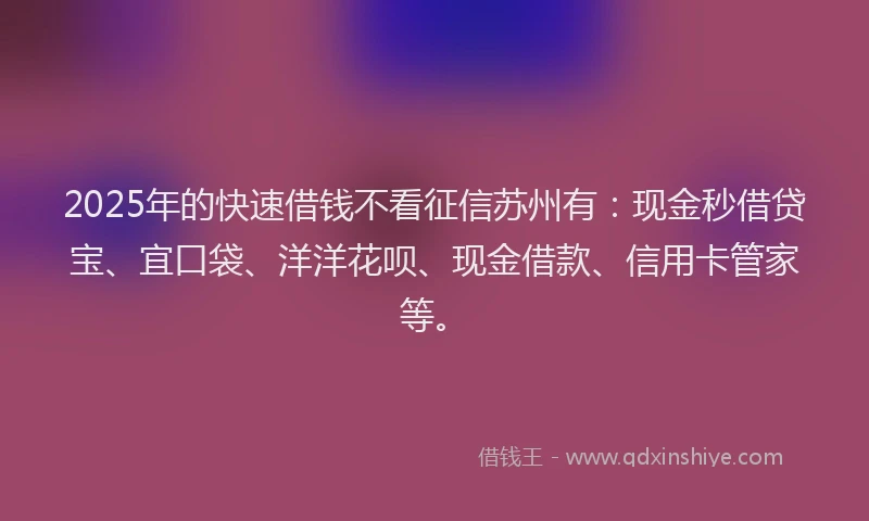 2025年的快速借钱不看征信苏州有：现金秒借贷宝、宜口袋、洋洋花呗、现金借款、信用卡管家等。