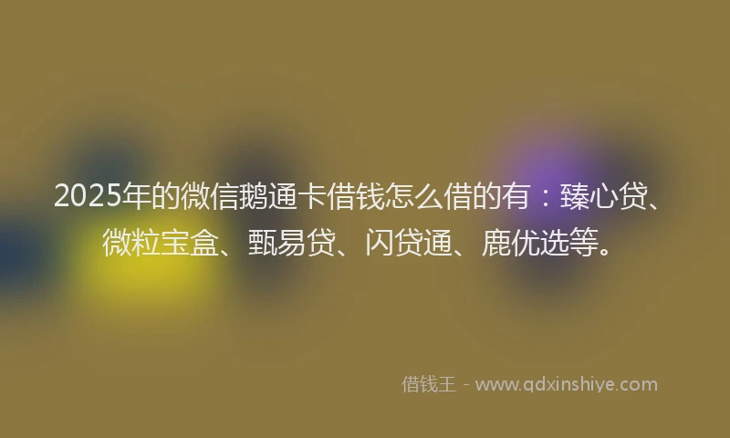 2025年的微信鹅通卡借钱怎么借的有：臻心贷、微粒宝盒、甄易贷、闪贷通、鹿优选等。