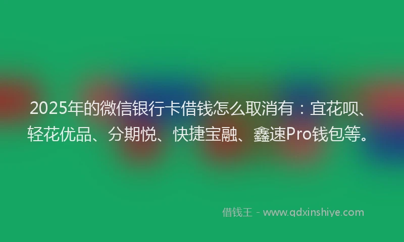2025年的微信银行卡借钱怎么取消有：宜花呗、轻花优品、分期悦、快捷宝融、鑫速Pro钱包等。