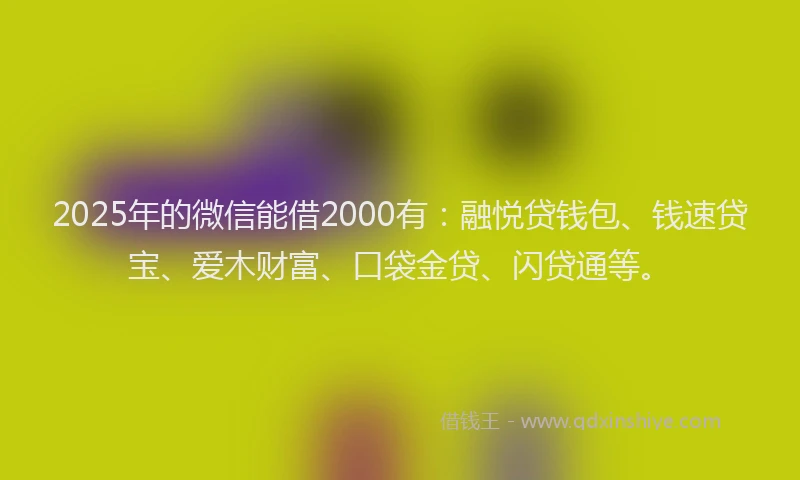 2025年的微信能借2000有：融悦贷钱包、钱速贷宝、爱木财富、口袋金贷、闪贷通等。