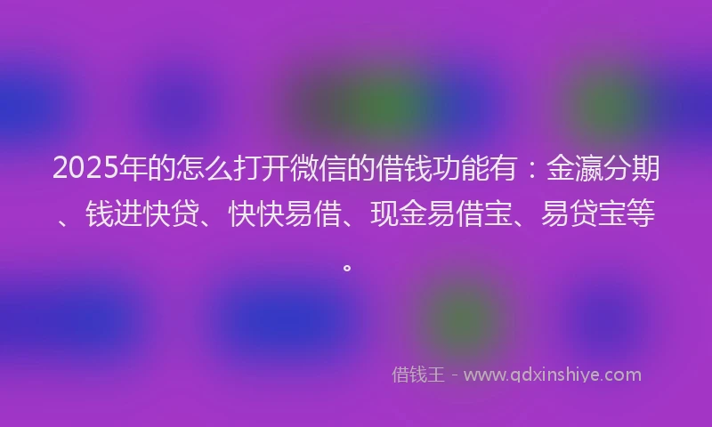 2025年的怎么打开微信的借钱功能有：金瀛分期、钱进快贷、快快易借、现金易借宝、易贷宝等。