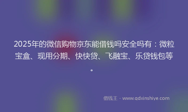 2025年的微信购物京东能借钱吗安全吗有：微粒宝盒、现用分期、快快贷、飞融宝、乐贷钱包等。