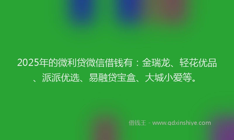 2025年的微利贷微信借钱有：金瑞龙、轻花优品、派派优选、易融贷宝盒、大城小爱等。
