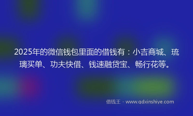 2025年的微信钱包里面的借钱有：小吉商城、琉璃买单、功夫快借、钱速融贷宝、畅行花等。