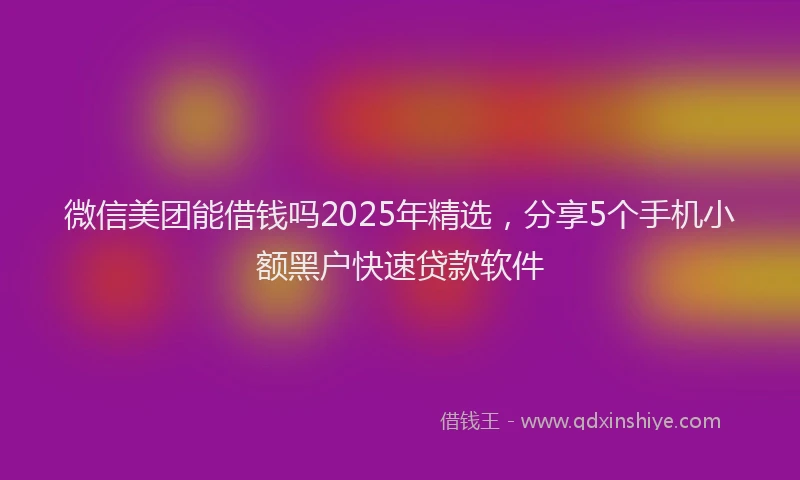 微信美团能借钱吗2025年精选，分享5个手机小额黑户快速贷款软件