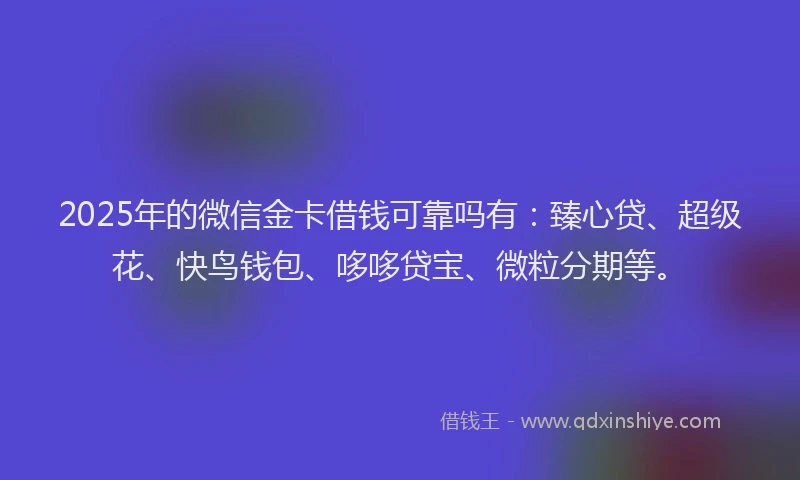 2025年的微信金卡借钱可靠吗有：臻心贷、超级花、快鸟钱包、哆哆贷宝、微粒分期等。