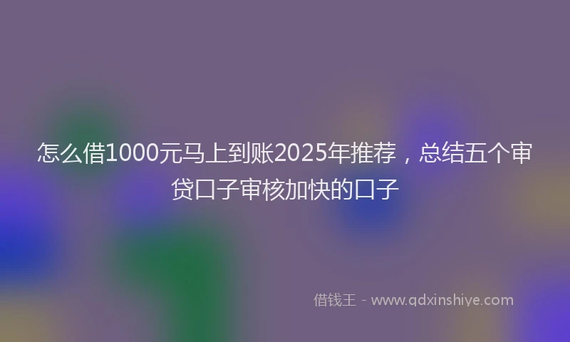 怎么借1000元马上到账2025年推荐，总结五个审贷口子审核加快的口子