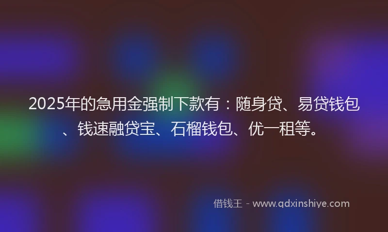 2025年的急用金强制下款有：随身贷、易贷钱包、钱速融贷宝、石榴钱包、优一租等。