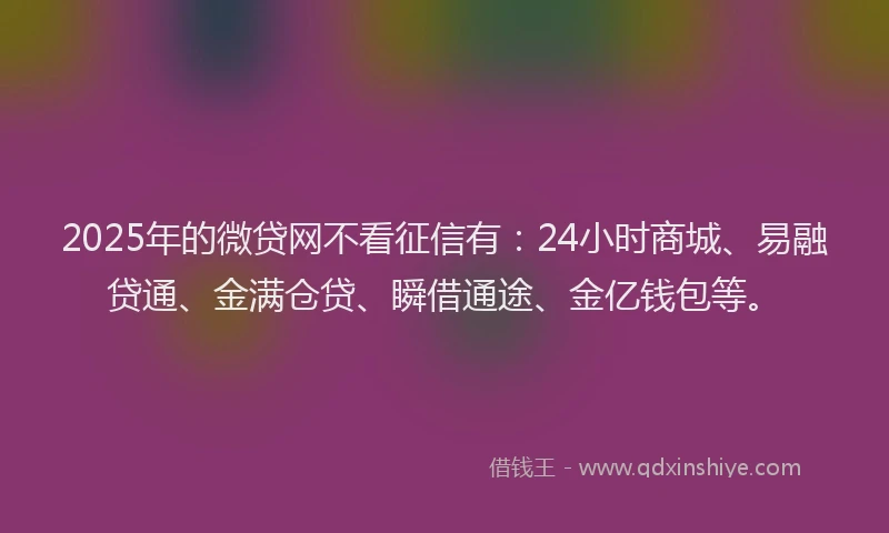 2025年的微贷网不看征信有：24小时商城、易融贷通、金满仓贷、瞬借通途、金亿钱包等。