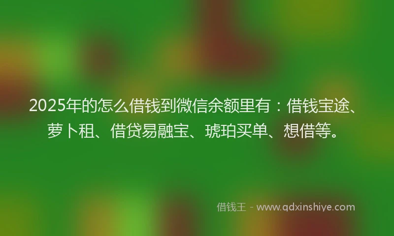 2025年的怎么借钱到微信余额里有：借钱宝途、萝卜租、借贷易融宝、琥珀买单、想借等。
