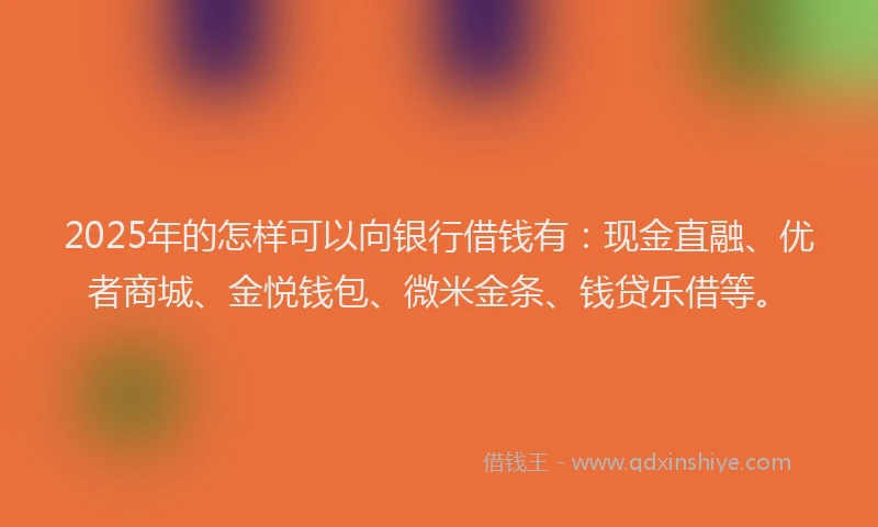 2025年的怎样可以向银行借钱有：现金直融、优者商城、金悦钱包、微米金条、钱贷乐借等。