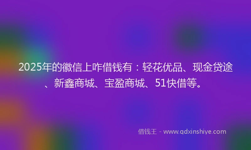 2025年的徽信上咋借钱有：轻花优品、现金贷途、新鑫商城、宝盈商城、51快借等。