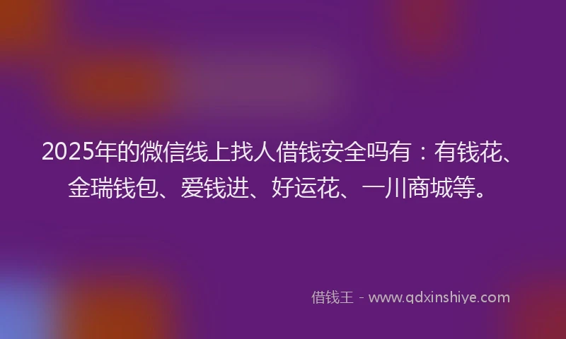 2025年的微信线上找人借钱安全吗有：有钱花、金瑞钱包、爱钱进、好运花、一川商城等。